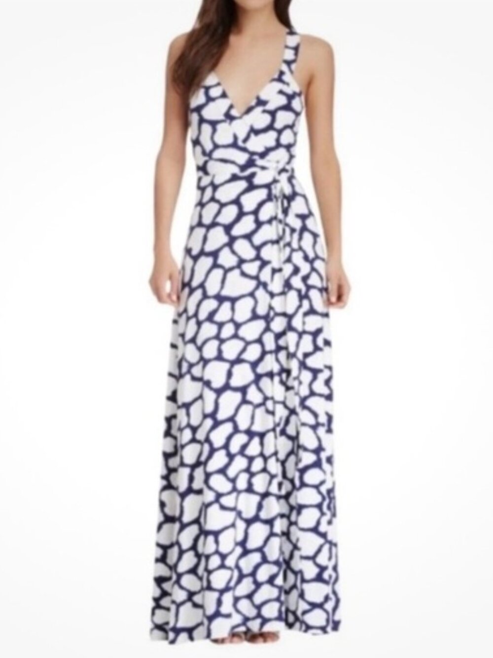 Diane Von Furstenberg DVF Samson Maxi Wrap Printed Dress Blue White 6